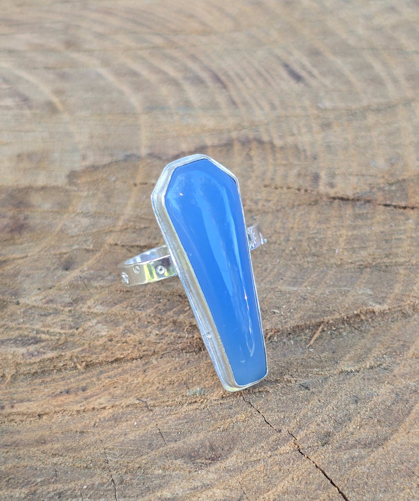 Blue Chalcedony Coffin Ring