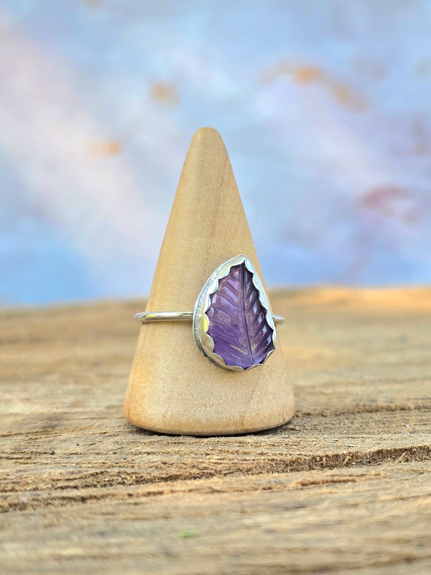 Amethyst Leaf Ring (Size 8)