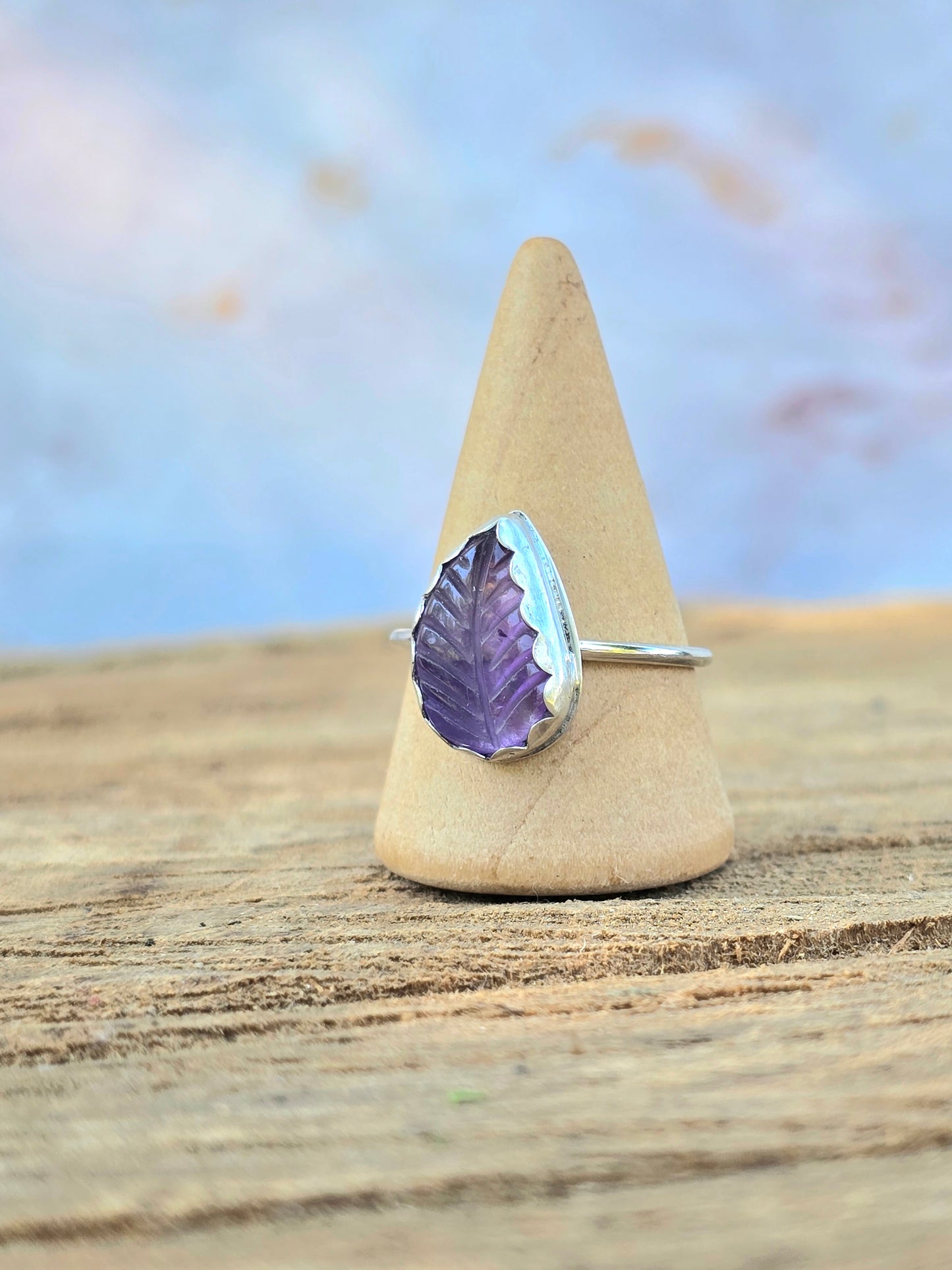 Amethyst Leaf Ring (Size 8)