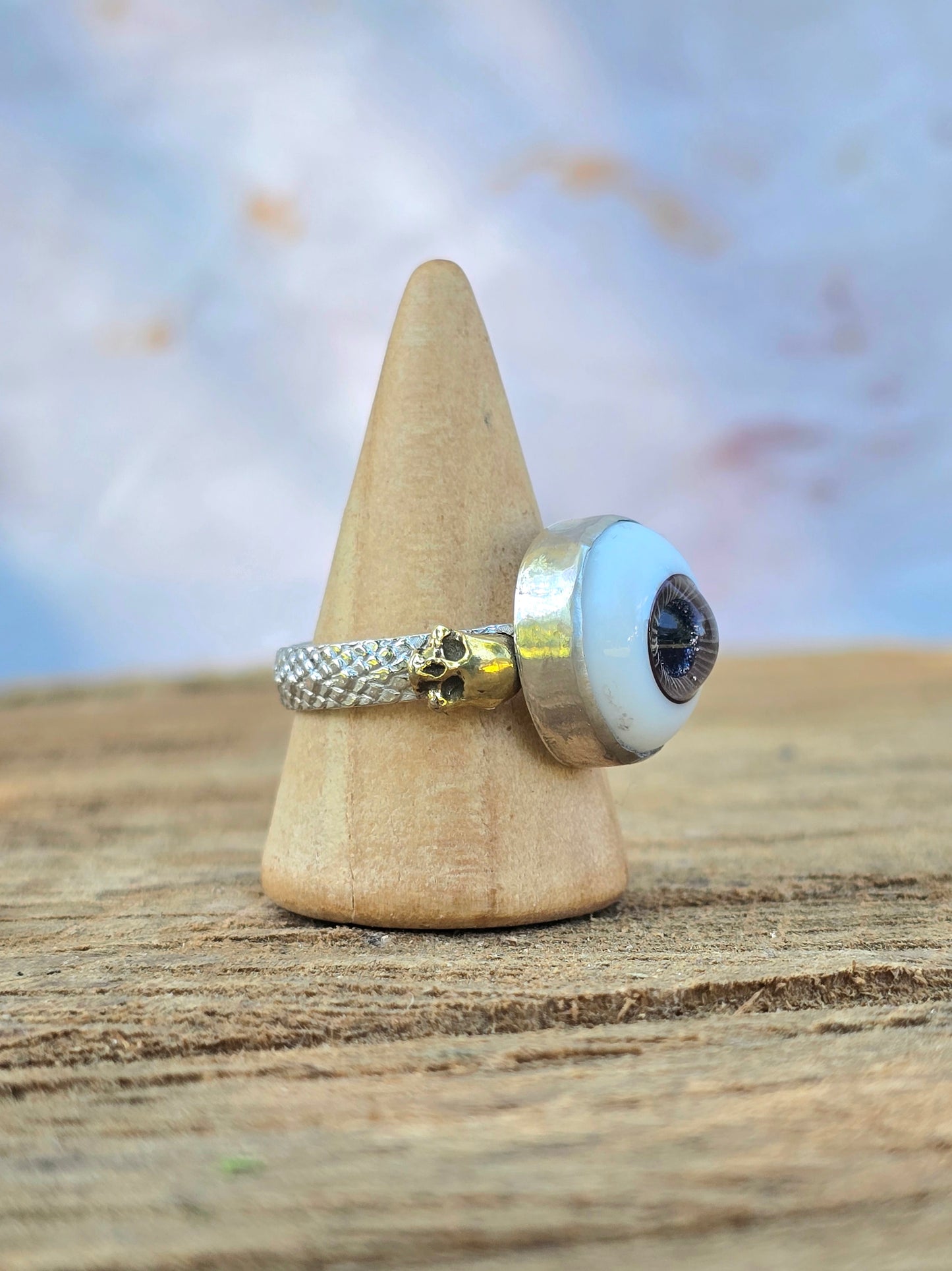 Brown Eye and Skull Ring (Size 8.5)