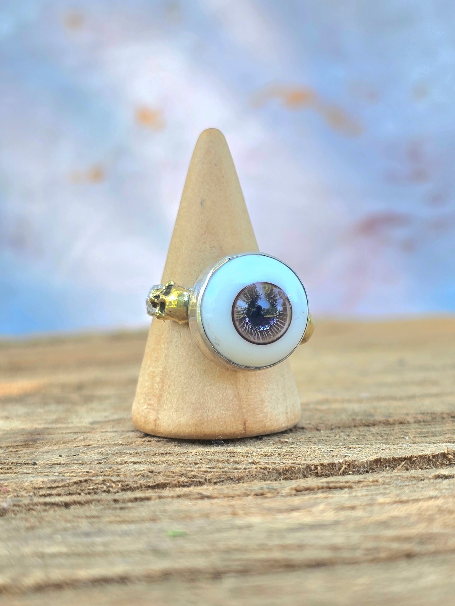 Brown Eye and Skull Ring (Size 8.5)