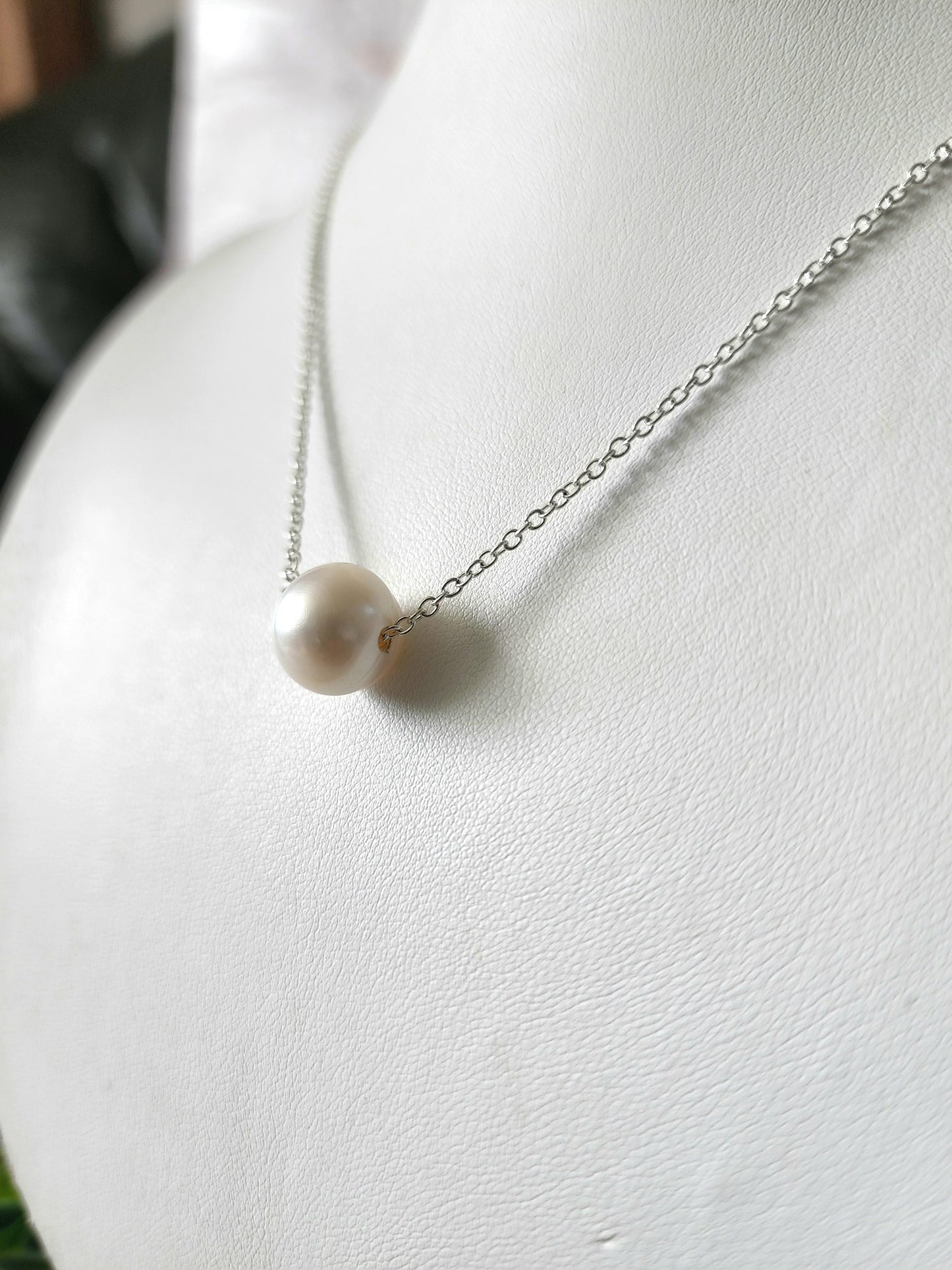 Single Pearl Necklace on Sterling Silver
