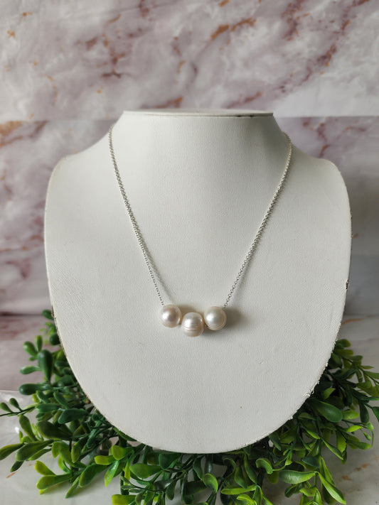 Triple Pearl Necklace In Sterling Silver