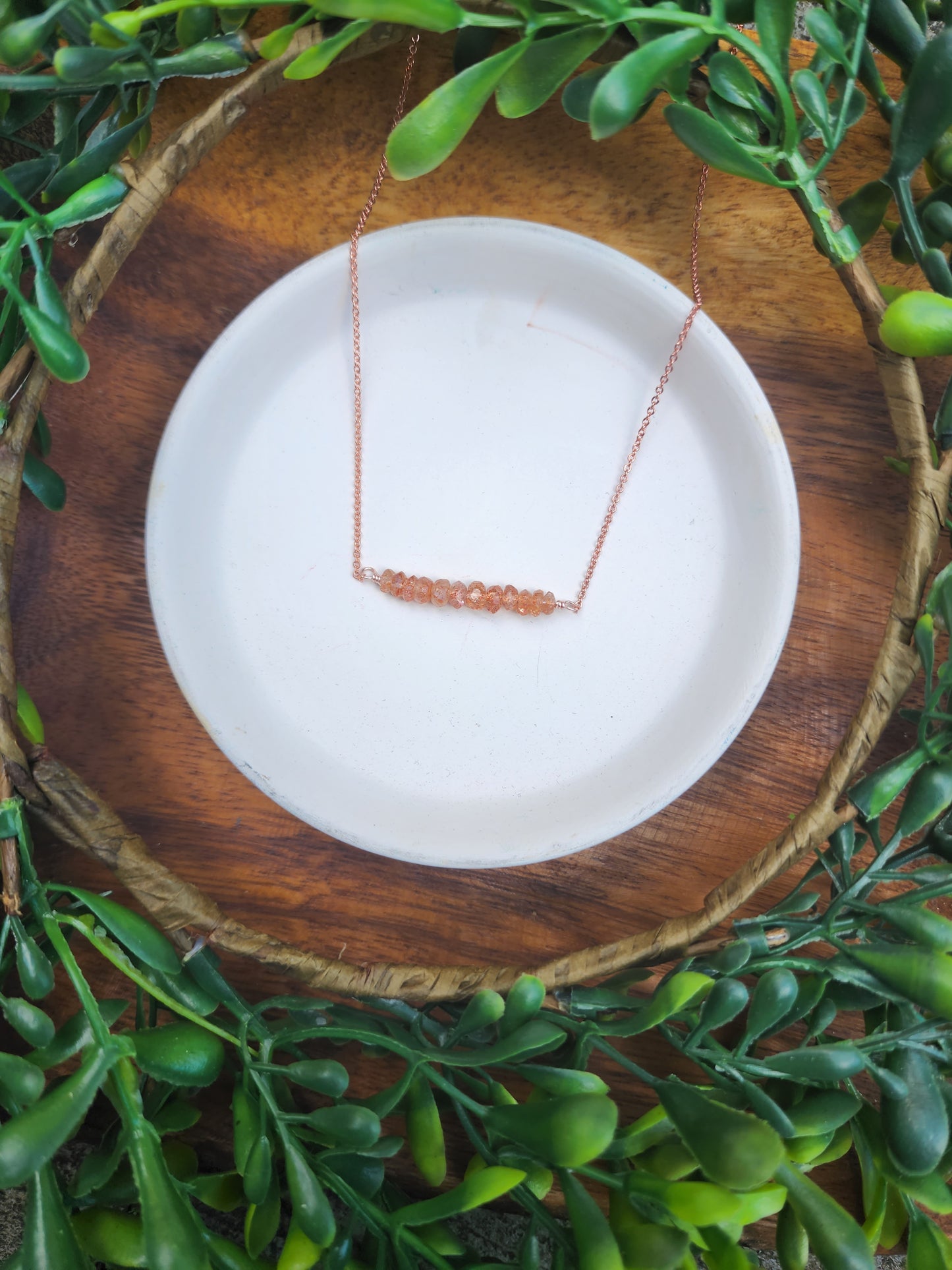 Sunstone Bar Necklace on Rose Gold Plated Chain
