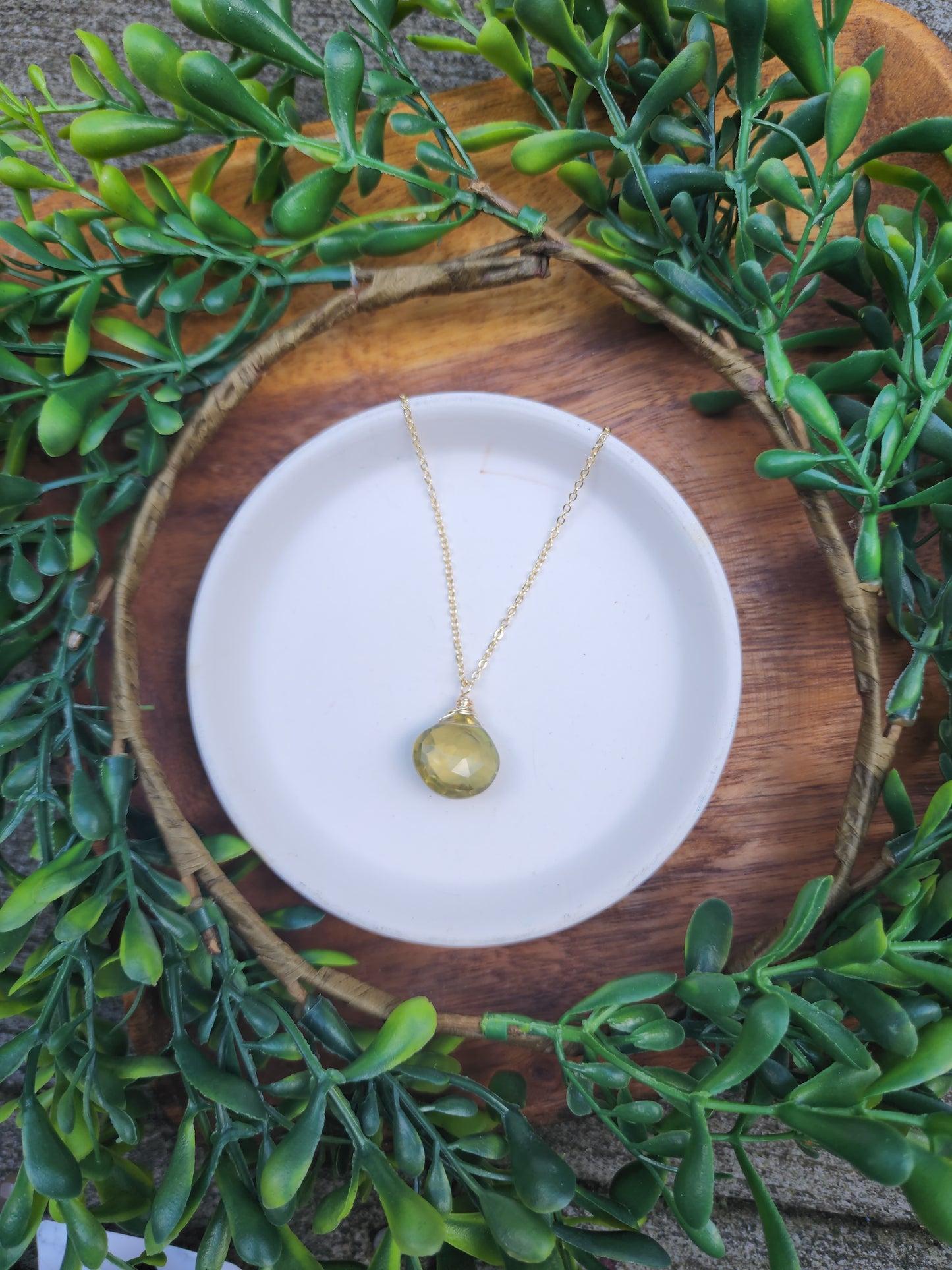 Olive Crystal Drop Necklace