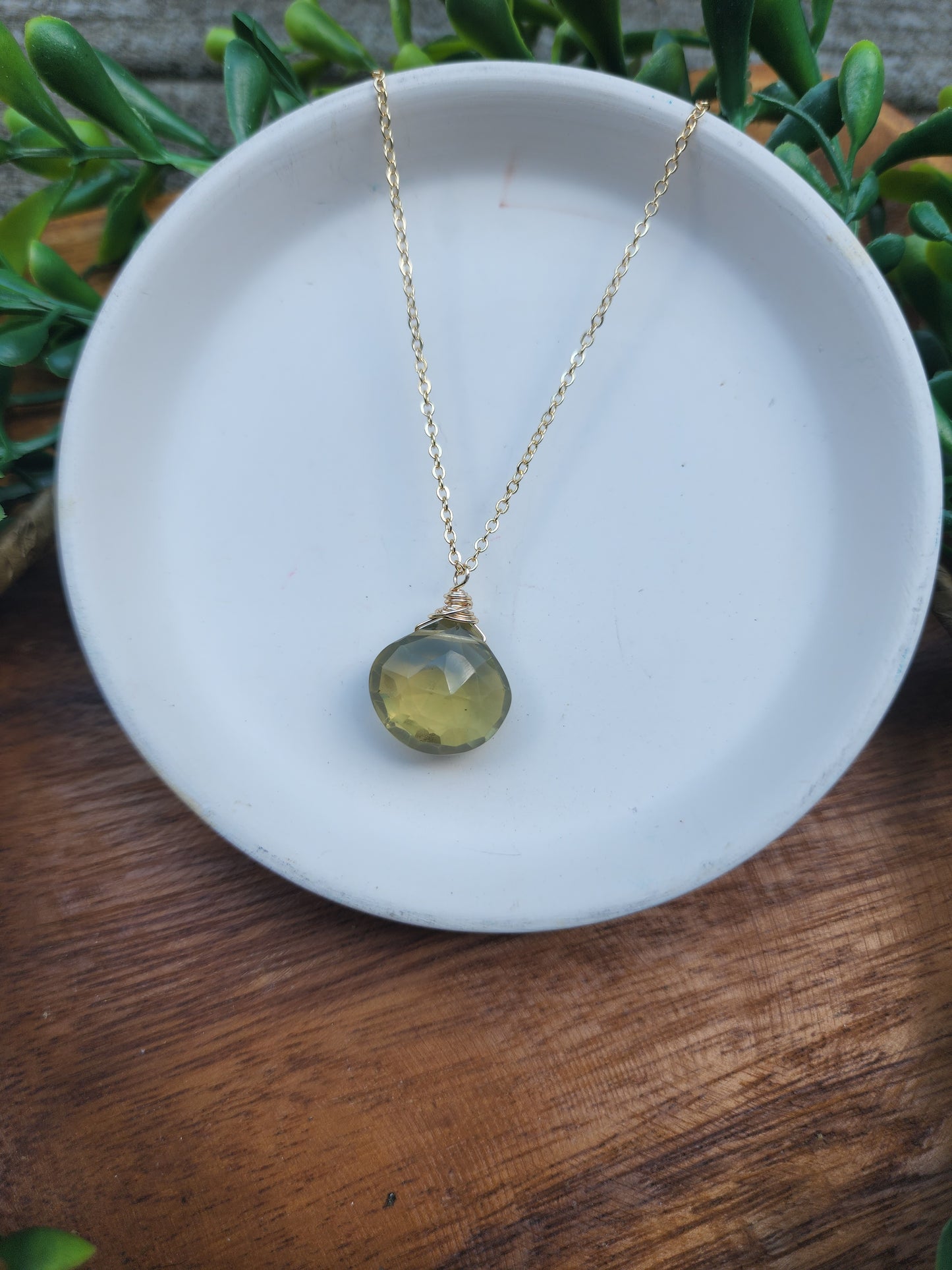 Olive Crystal Drop Necklace