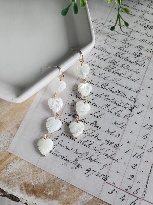 Mother of Pearl Leaf Earrings (Long)