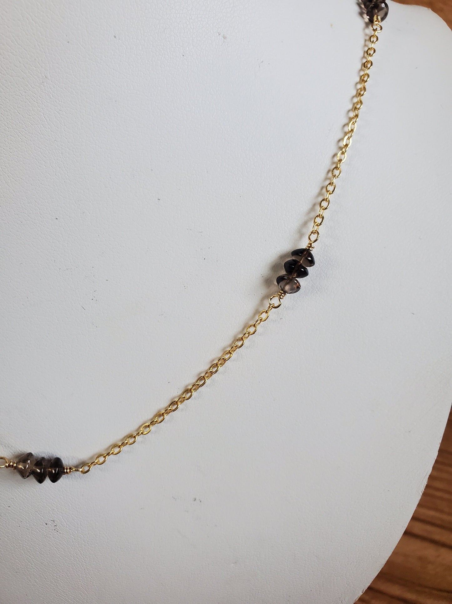 Delicate Smokey Quartz and Gold Chain Necklace