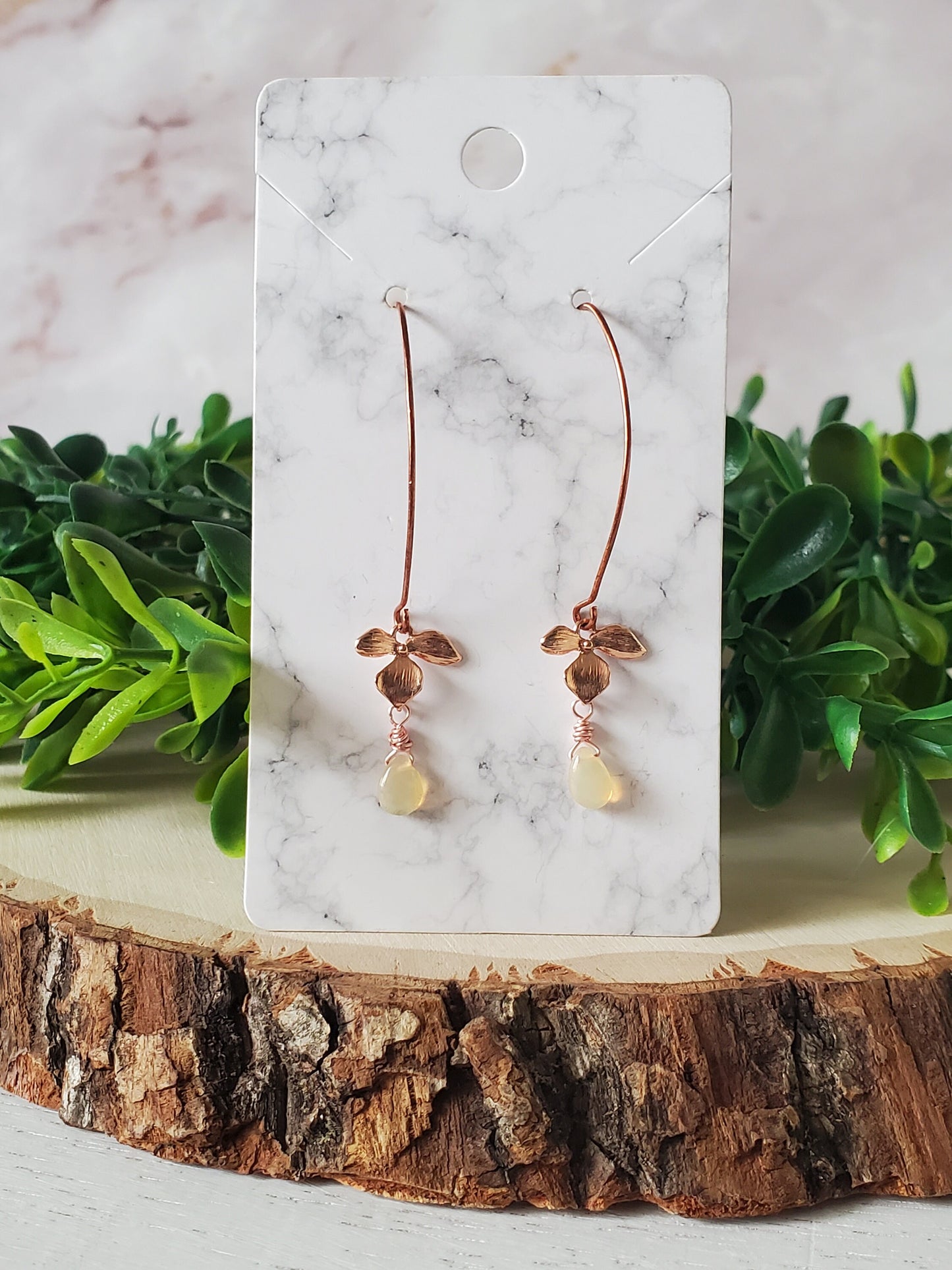 Lotus and Opal Earrings in Rose Gold