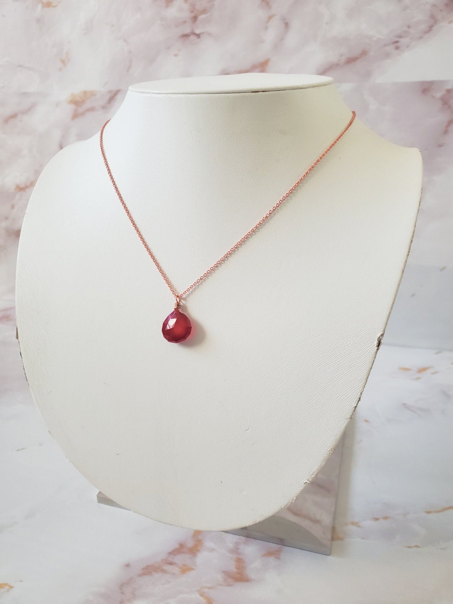 Red Agate Drop Necklace in Copper