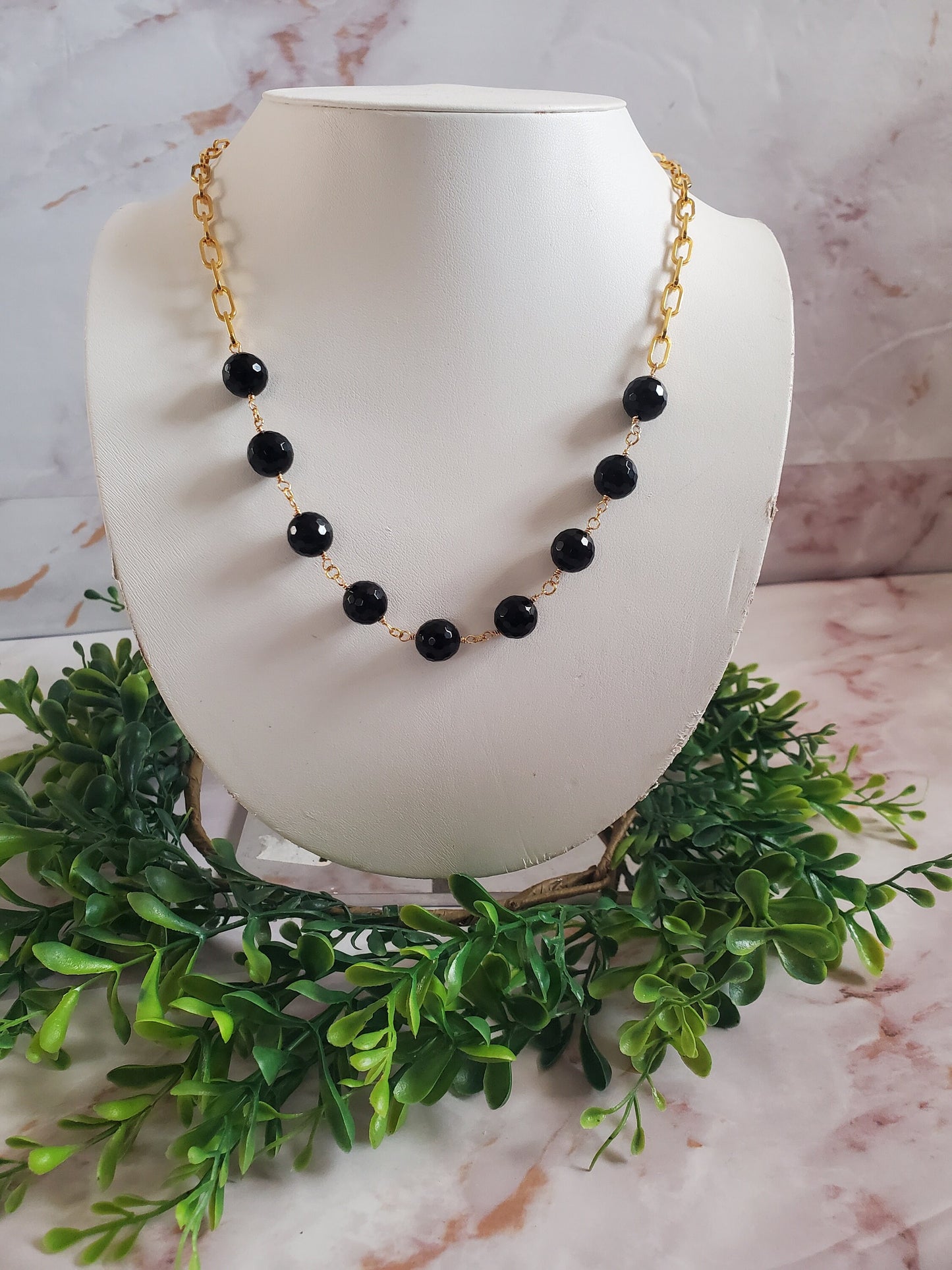 Paperclip Chain Necklace with Gold and Onyx