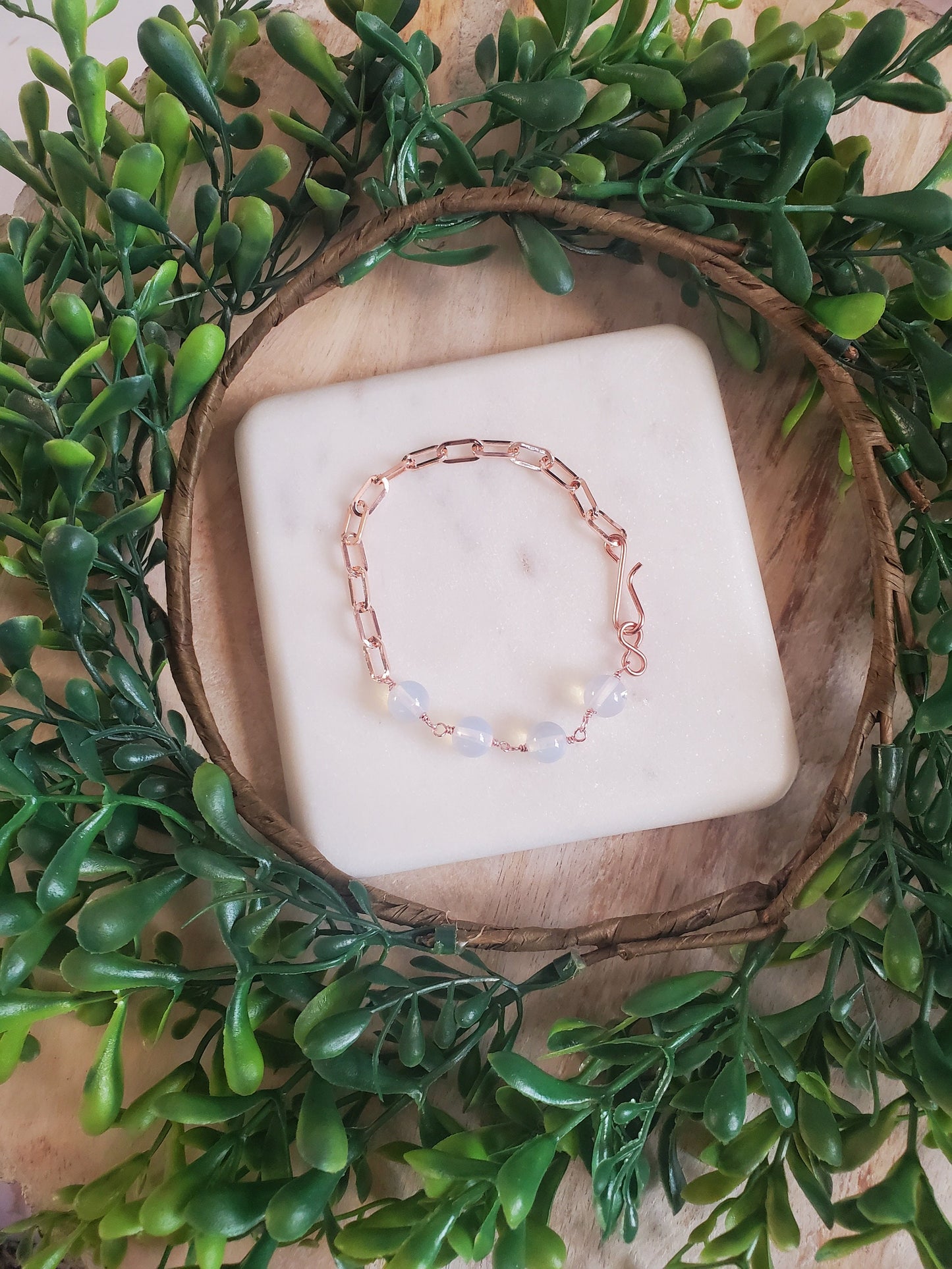 Rose Gold Paperclip Chain Bracelet with Opalite