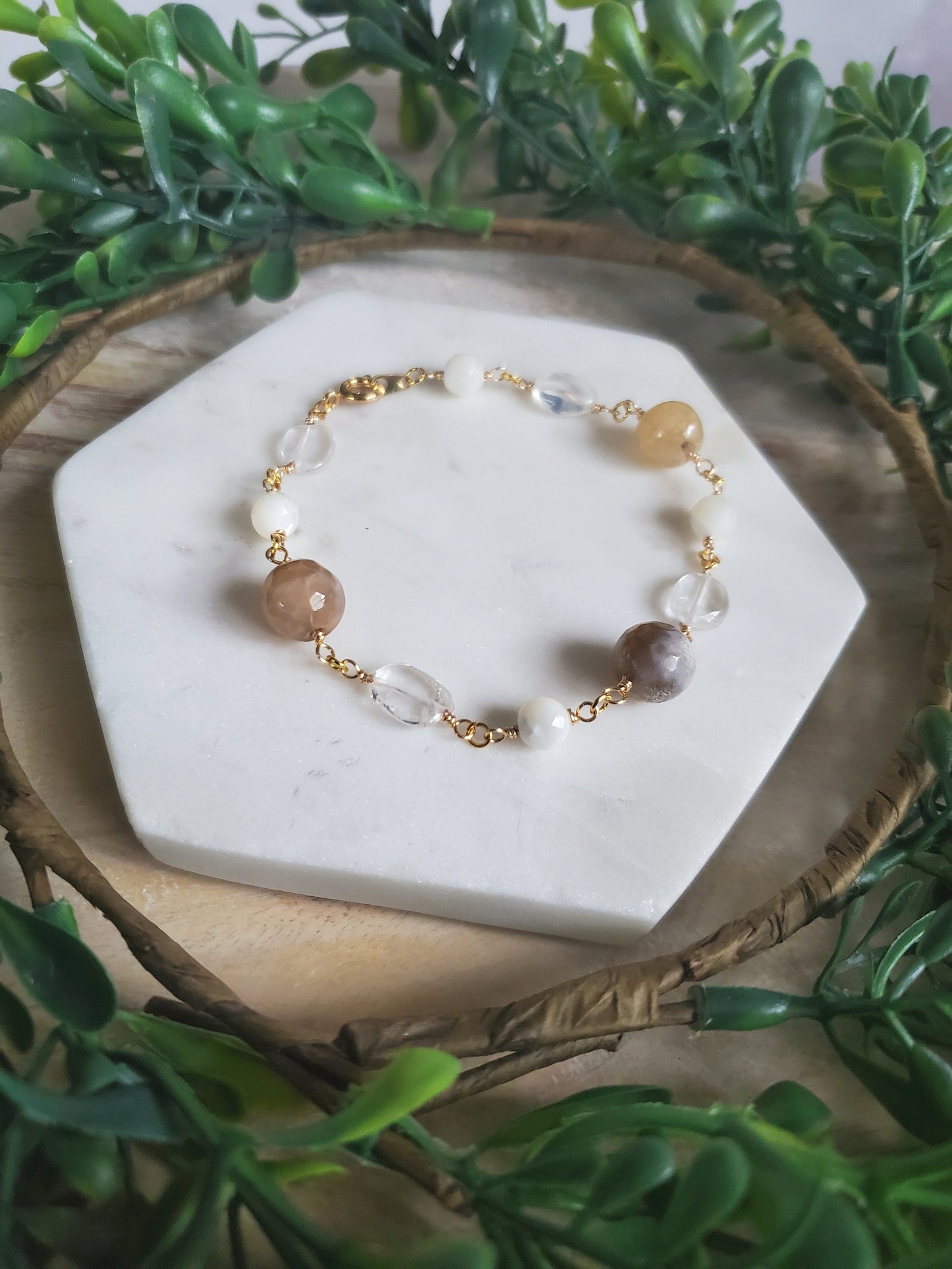 Quartz, Agate and Mother of Pearl Bracelet