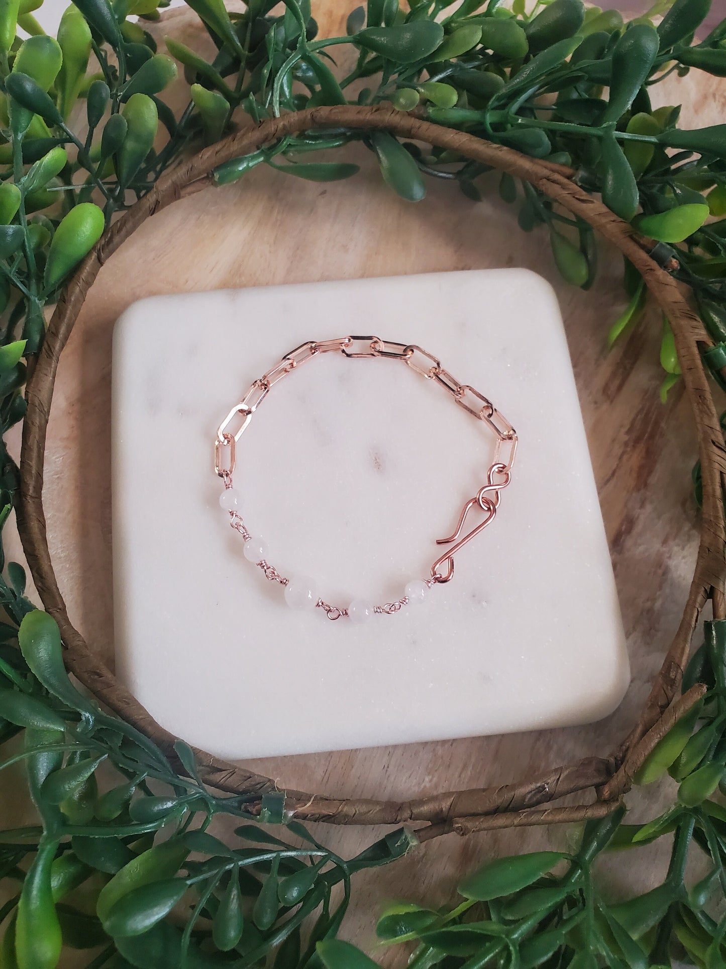 Rose Gold Paperclip Chain Bracelet with Moonstone
