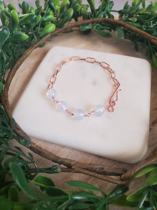Rose Gold Paperclip Chain Bracelet with Opalite